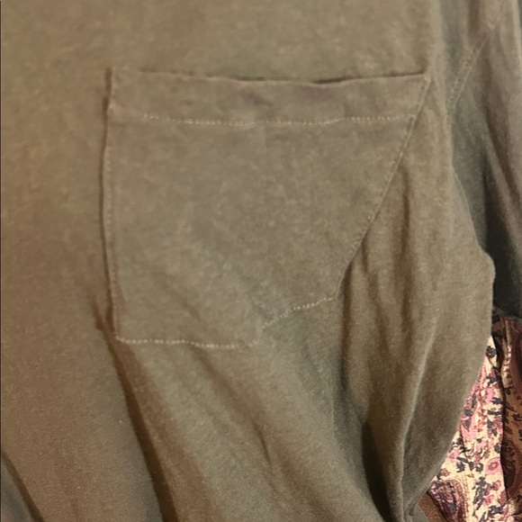 We The Free Olive Green Long Sleeve Top with Paisley Contrast Sleeves - Picture 6 of 6